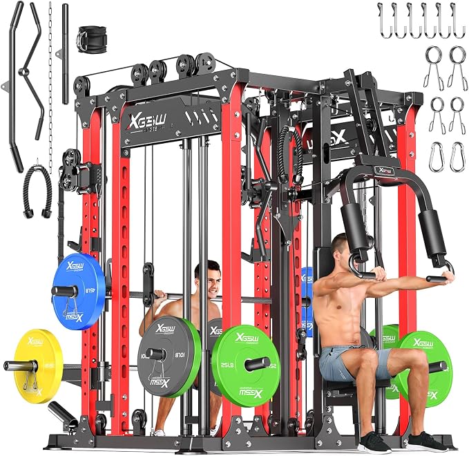 Multi-Purpose Squat Rack,Smith Machine Weight Rack Set with Cable Crossover System, Home Gym Power Racks, Power Racks and Packages