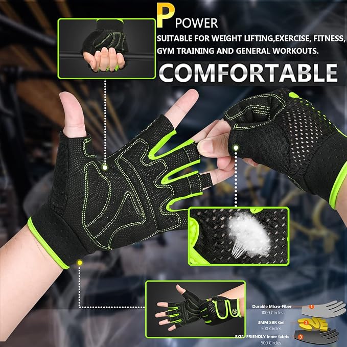 MOREOK Workout Gloves Padded Weight Lifting Gloves for Men/Women, [3MM Gel] Fingerless Grip Gym Gloves Fitness Gloves for Exercise,Hanging,Weightlifting, Cycling, Pull ups, Rowing
