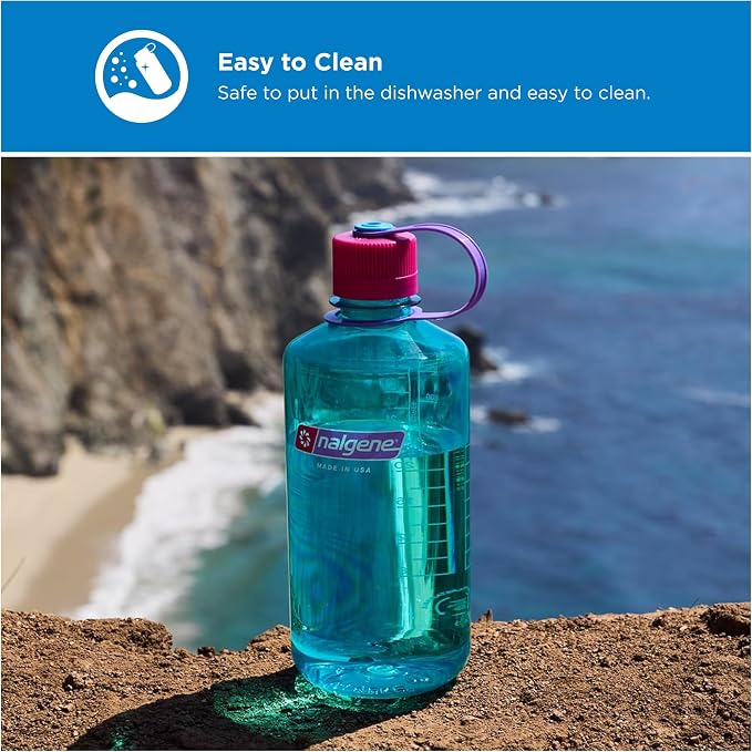 Nalgene 32 oz Narrow Mouth Water Bottle, Surfer | BPA-Free, Durable & Lightweight, Leak Proof, Dishwasher Safe, Large Reusable Plastic Bottle for Hiking, Gym, Work & Travel