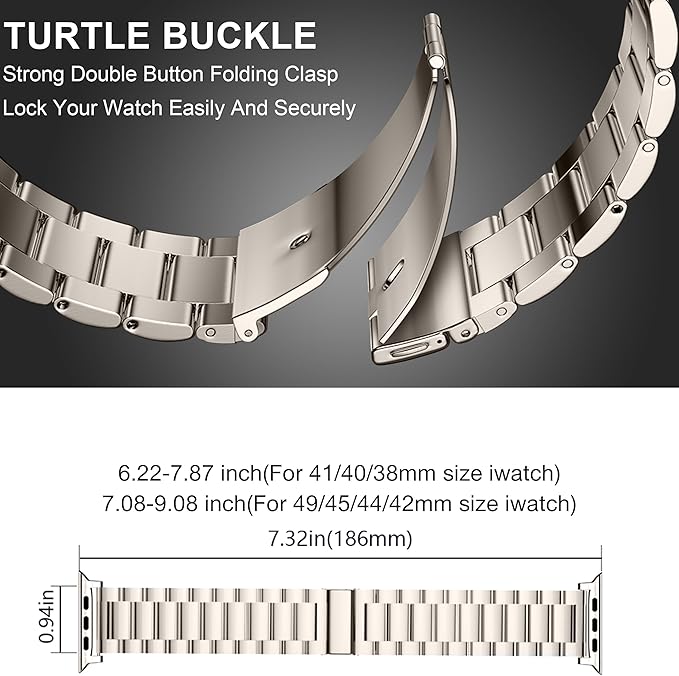 EPULY Compatible with Apple Watch Band 49mm 45mm 44mm 42mm 41mm 40mm 38mm, Business Stainless Steel Metal Watchband for iWatch Strap Ultra SE Series 8 7 6 5 4 3 2 1 Men(Starlight, 42mm/44mm/45mm/49mm) | Stainless Steel Strap Suitable for Business Setti...