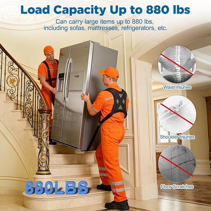 NOCOEX Moving Straps 2-Person for Lifting - Shoulder Lifting and Moving System with Back Support for Movers Easily & Safely Carry Furniture Appliance Mattresses Heavy Object Up to 880 lbs Like a Pro