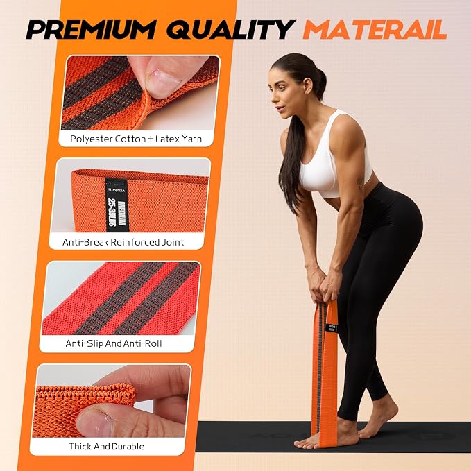 Lianjindun Booty Resistance Bands for Legs & Glutes, Non-Slip Workout Set | Exercise Bands for Working Out, Pilates, Yoga, Home Gym, Booty, Leg, Heroic/Strong/Medium/Light Fabric Loops for Women Men