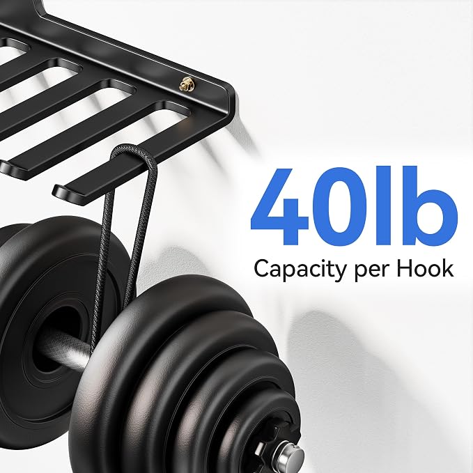Wall-Mounted Home Gym Equipment Storage Rack for Resistance Bands, Barbell Bars, Cable Attachments, Lifting Belts, Jump Ropes, and Chains