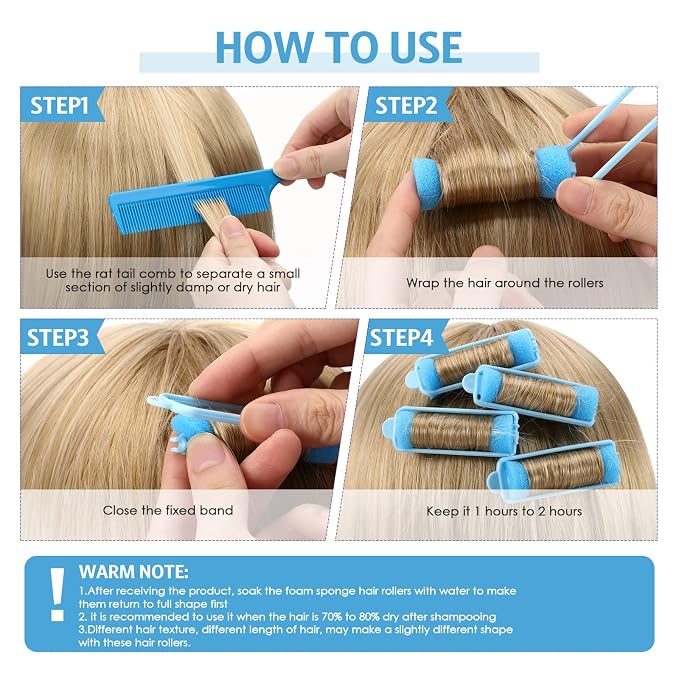 Syhood 43 Pcs Foam Sponge Hair Rollers Women 0.59 Inch Soft Sleeping Curlers Flexible Sponge Curler Tool and Rat Tail Comb for Hair Styling Hairdressing Overnight Curl and Volume(Dark Blue)