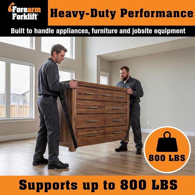 Forearm Forklift Furniture Moving Straps – 2-Person Lifting Strap for Moving Furniture, Appliances, Heavy Duty Carrying for Heavy Objects up to 800 lbs, Jet Black