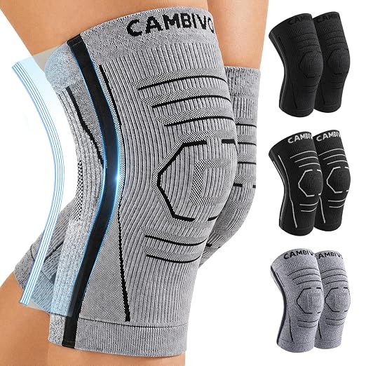 CAMBIVO 2 Pack Knee Brace for Women & Men, Compression Sleeves Knee Support | Lightweight Side Stabilizers| Latex free & silicone free | Knee pain relief for meniscus | Non-slip for running, hiking, gym