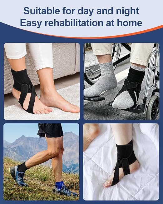 Foot Drop Brace Adjustable Foot Brace for Walking, Ankle Foot Orthosis Provide Foot Drop and Ankle Support, for Walking with Shoes, Socks, or Barefoot, for MS, TBI, Stroke, Use Day & Night, Includes a Massage Ball