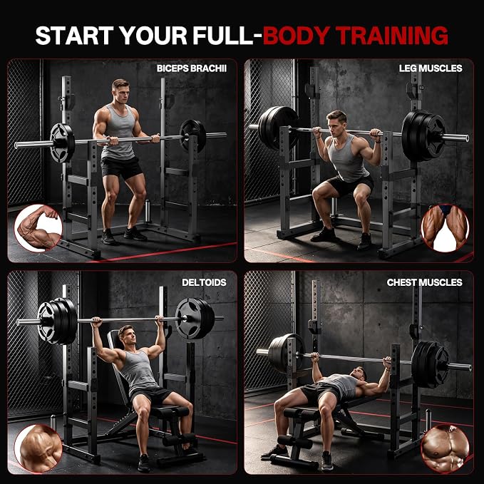 PASYOU Adjustable Squat Power Rack for Home Gym | Adjustable Free Weight Racks, Dual Steel Frame, Push-up Handles, with Dumbbell Storage, Heavy Strength Training for Home Gym