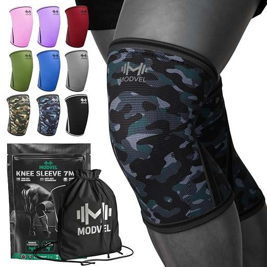 Modvel 7mm Neoprene Knee Sleeves for Men & Women Weightlifting & Powerlifting – Compression Knee Sleeve Support for Squats, Gym, Training – USPA, IPL Approved – XX-Large Army/dark (Pair)