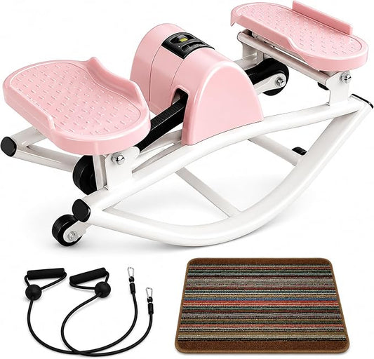 Lhanel Rock Stepper for Home Workout, Low-Impact Side Stepper with Resistance Bands, Side-to-Side Mini Stepper for Cardio, Weight Loss & Full Body Exercise