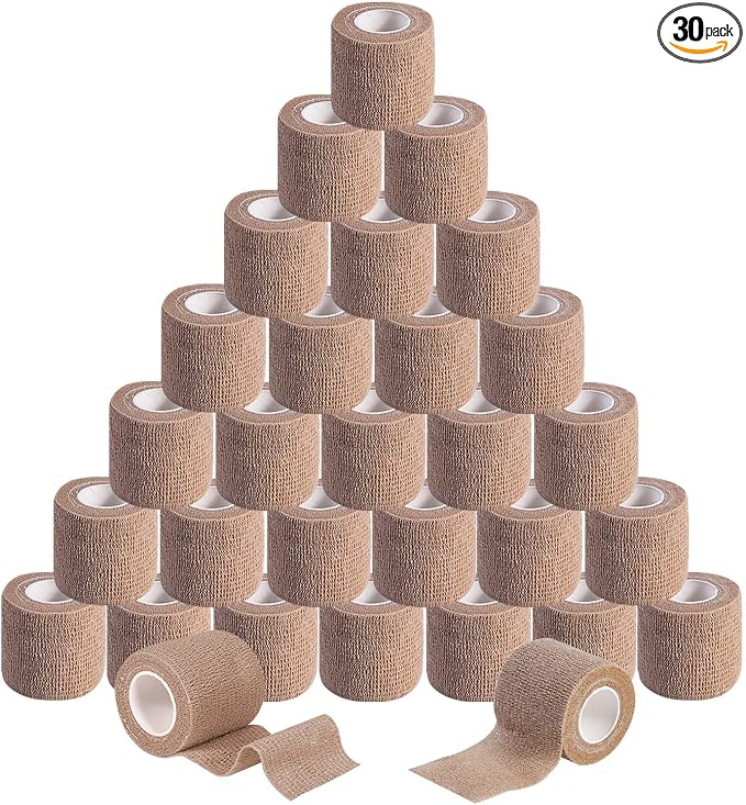 KISEER 30 Pack 2 Inch x 5 Yards Skin Self Adhesive Bandage Breathable Cohesive Bandage Wrap Rolls Elastic Self-Adherent Tape for Stretch Athletic, Sports, Wrist, Ankle