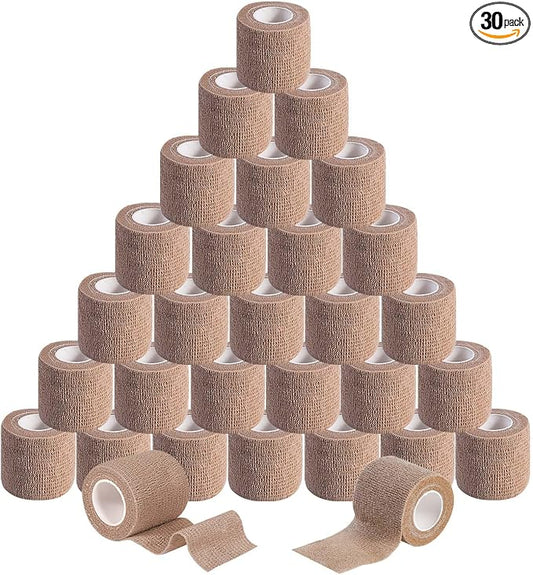 KISEER 30 Pack 2 Inch x 5 Yards Skin Self Adhesive Bandage Breathable Cohesive Bandage Wrap Rolls Elastic Self-Adherent Tape for Stretch Athletic, Sports, Wrist, Ankle