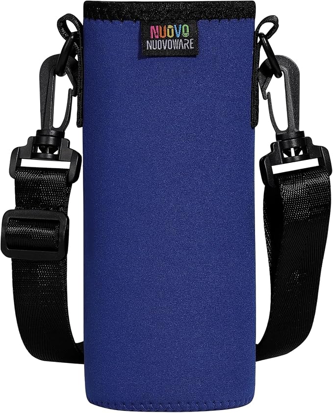 Nuovoware Water Bottle Carrier, 750ml, Navy Blue | Portable Insulated Neoprene Sleeve, Adjustable Shoulder Strap, Fit Stainless Steel, Plastic Bottles, Small Size