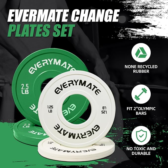 EVERYMATE Change Weight Plates 1.25LB 2.5LB 5LB Set Fractional Plate Olympic Bumper Plates for Cross Training Bumper Weight Plates Steel Insert Strength Training Weight Plates