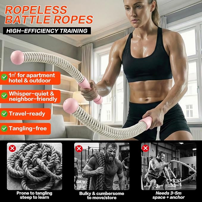 Ropeless Battle Ropes for Home Gym, Portable Cordless Weighted Battle Rope | Storage Bag, Weighted Battle Rope for High Calorie Burn, Men & Women Fitness Equipment, HIIT & Low-Impact Aerobic Training