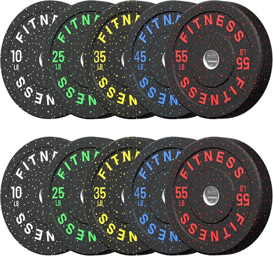 HANDBODE 2-Inch High-Bounce Bumper Plates, Olympic Weight Set, 10-650 lb | Barbell Weight Plates Set for Home Gym, Colored Weights Rubber Strength Training Plate for Weight Lifting