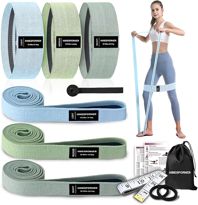 HIMESPORNER 9 PCS Fabric Resistance Bands Set for Working Out | Non-Slip Exercise Booty Bands for Women Men Leg Glutes with Hair Ties and Tape Measure - for Home Gym Workout, Yoga, Pilates