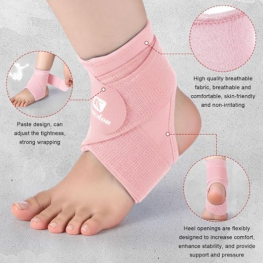 Honoson 2 Pcs Ankle Brace Kid Ankle Support Youth Neoprene Lace up Compression Sleeve Foot Brace Stabilizer with Adjustable Strap for Sport Sprained Plantar Fasciitis Achilles Tendonitis(Pink,M)