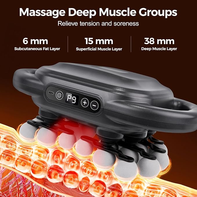JIASHENG Massage Gun Set with 24 Heads, 9 Modes & 9 Speed Levels | Deep Tissue Percussion Massager for Muscle Pain Relief, Quiet Handheld & Hands-Free Use for Back, Shoulders, Legs – 2000mAh