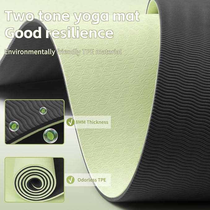 PAIDU Yoga Mat 8mm TPE Non‑Slip Fitness Mat with Strap for Home Workouts | SGS Certified, Odorless, Tear‑Resistant, Unisex, for Yoga, Pilates, Meditation, Home & Gym Workouts