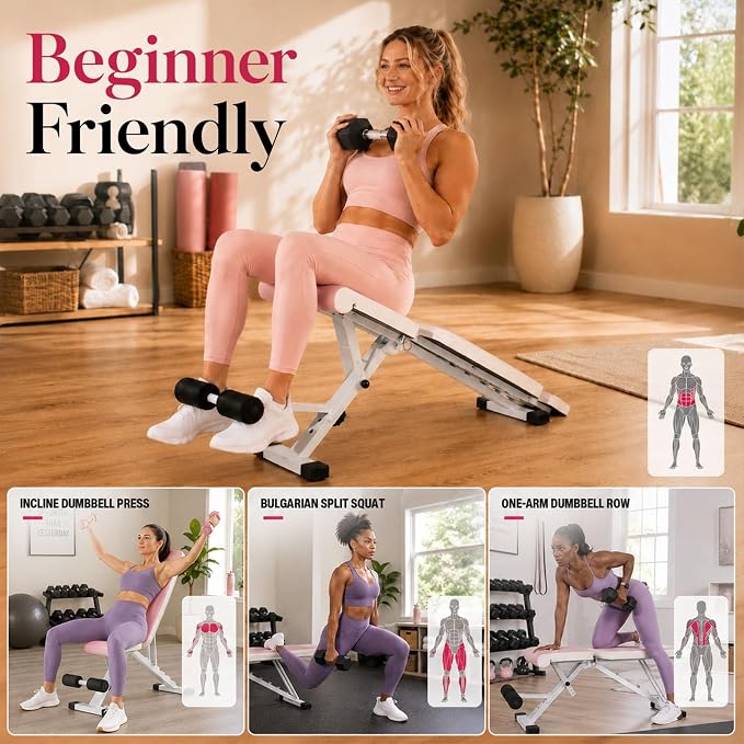Adjustable Weight Bench, Foldable Workout Bench for Home Gym | Fast Folding & 7-Position Incline/Decline, Heavy Duty Dumbbell Bench for Home Gym / Garage Gym, Strength Training Equipment