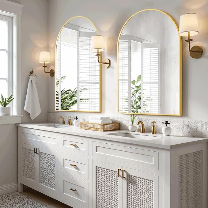 Arched Bathroom Mirror for Wall, 30" x 20" Metal Frame Vanity Mirror, Gold | Aluminium Alloy Frame, HD Shatterproof Glass, for Bathroom Over Sink , Entryway, Bedroom, Living Room