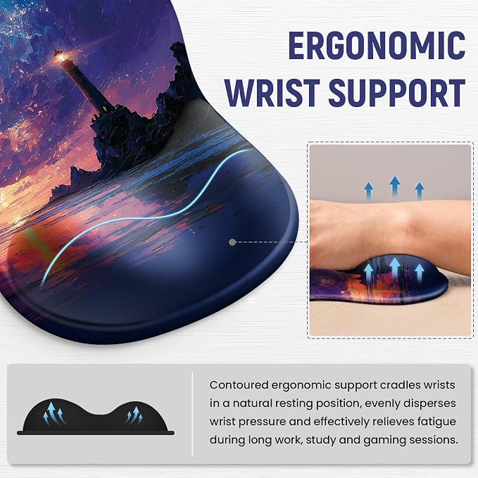 Ergonomic Mouse Pad with Wrist Rest, Gel Wrist Support, Sunrise | 10.2 x 7.6 in Mouse Pad with Smooth Fabric Surface and Non-Slip Rubber Base for Office, Home, Study, and Gaming