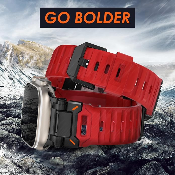 WINGLE FKM Rubber Bands for Apple Watch Band Ultra 3/2/1 Band Ultra 49mm Series 11 10 46mm 45mm 44mm 42mm SE 3/2/1 9 8 7 6 5 4 3 Men, Military Rugged Metal Connector Silicone Apple iWatch Sport Bands