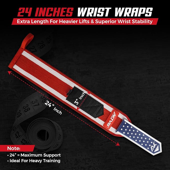 AKTV8 Wrist Wraps for Weightlifting, 18"&24" Heavy Duty Stiff Wrist Support | 3inch Wide Firm Elastic, Reinforced Thumb Loop, Built for Heavy Bench Press, Overhead Press, Powerlifting & Strength Training