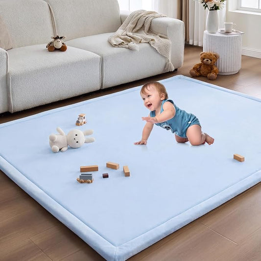 Baby Play Mat for Floor Nursery Rug Muscle Area Playroom Rug Elastic Foam 50x50" Playpenmat Elastic Foam 1.3" Thick Crawling Mat for Babies,Toddlers, Infants, Kids(Ripple Light Blue)