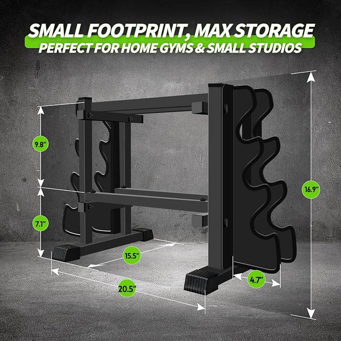 Heavy Duty Dumbbell Rack, 2-Side Extension Holder for Home Gym Storage Rack | Adjustable Width, Large Weight Capacity, Sturdy Steel Stand Only, for Dumbbells & Kettlebells Home Gym Storage Rack