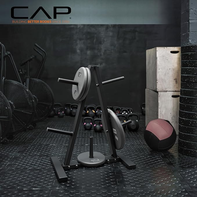 CAP Barbell 1-Inch Plate Tree Rack, Black | Heavy-duty plate tree, Space-saving storage, Organizes 1-inch standard weight plates, strength training Home gym equipment