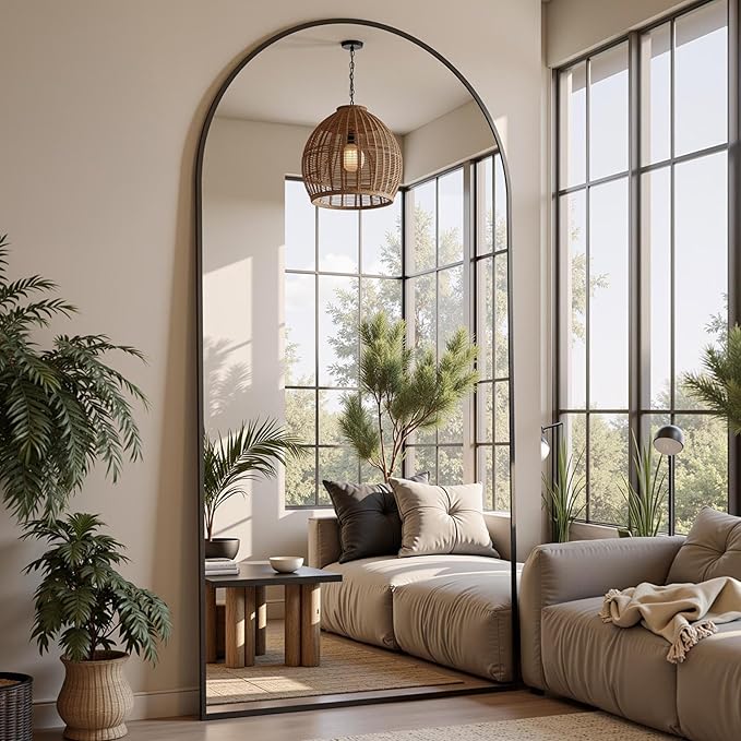 Full Length Mirror, 76"x34" Arched Full Body Mirror, Floor Mirrors with Stand, Body Mirrors Standing Hanging Leaning Against Wall,Aluminum Frame Mirrors for Bedroom Cloakroom,Living Room,Black