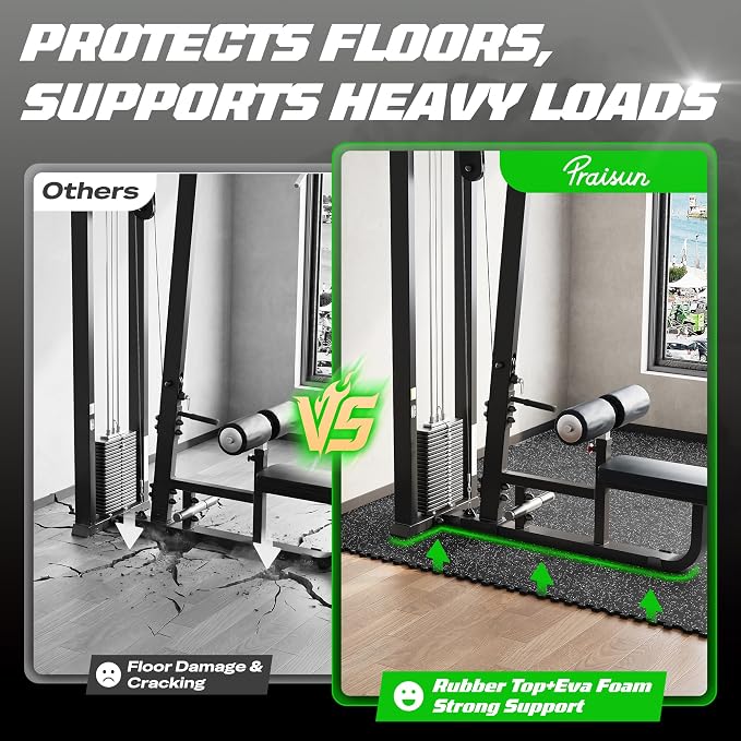 PRAISUN 0.56" Rubber Top Gym Flooring, Heavy Duty Interlocking Gym Mats for Home Gym, Non-Slip Workout Mat, 24 x 24in Large Gym Floor Mat, Protect Floors from Weights & Equipment, 48 Sq Ft, Black/Grey