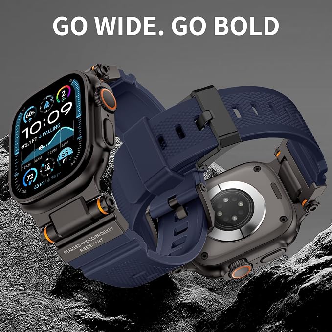 Band Compatible with Apple Watch Ultra 3/2/1 Band 49/46/45/44mm | Metal Connector with Silicone Rugged Strap for iWatch Ultra Series 11/10/9/8/7/6/SE3/SE2/SE/5/4/3/2/1, Navy Blue/Black