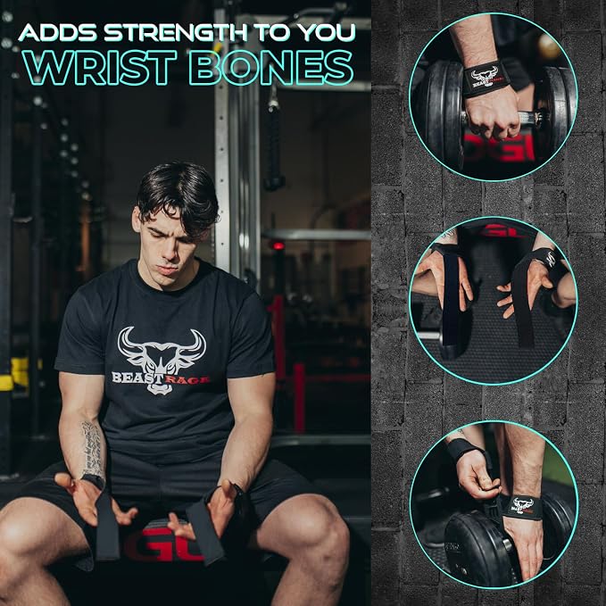 BEAST RAGE Lifting Wrist Straps for Weightlifting, Straps Gym Grip Power Workouts Lifting Straps Padded Neoprene & Premium Cotton Men Women, Deadlift Bodybuilding Exercise Lifting Straps