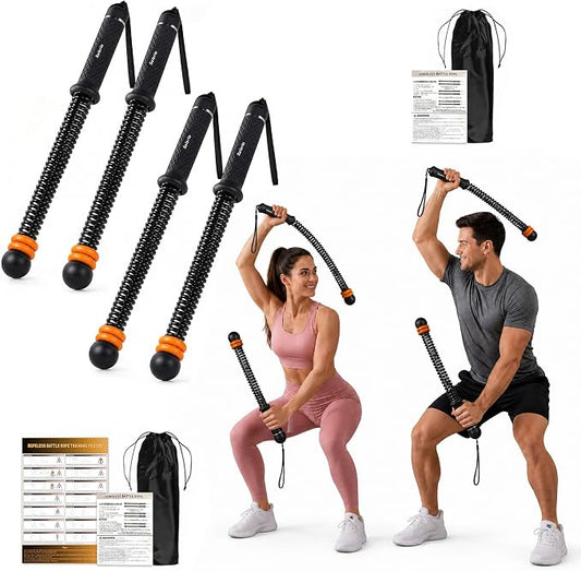 Portable Cordless Battle Ropes – Home Gym Workout Equipment for Intensive Training & Core Strength, Ideal for Home, Office, Travel and Small Spaces(Black, 2-Pair Pack)