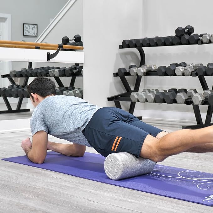 OPTP Silver AXIS Moderately Firm Foam Roller – Round, Silver, 12" x 6" | Moderate density for sports medicine, physical therapy, Pilates, yoga, trigger point myofascial release, Heat-molded EPP foam