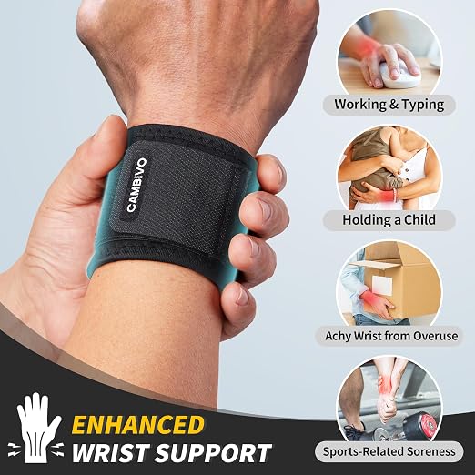 CAMBIVO 2 Pack Wrist Brace for Carpal Tunnel with wraps, Black | Wrist Support, Adjustable Wrist Wraps for Weightlifting, Tendonitis, Pain Relief, Sleeping, Night, Gym, Neoprene, Both Hands