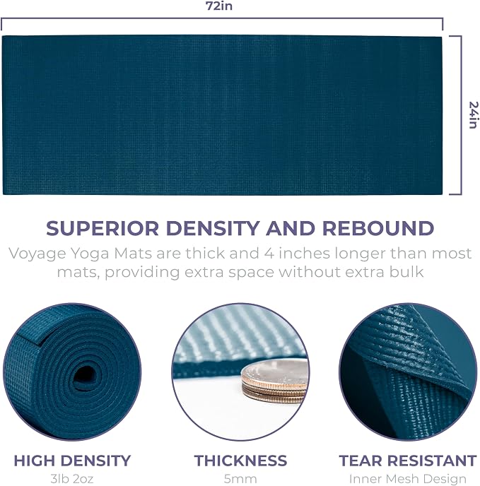 Voyage 5mm Studio Yoga Mats, 6 Pack, 72x24in | Extra Long, Anti-Tear Exercise Mats for Workout, Stretching, Fitness - Non Slip Gym Mats for Home, Schools and Studios