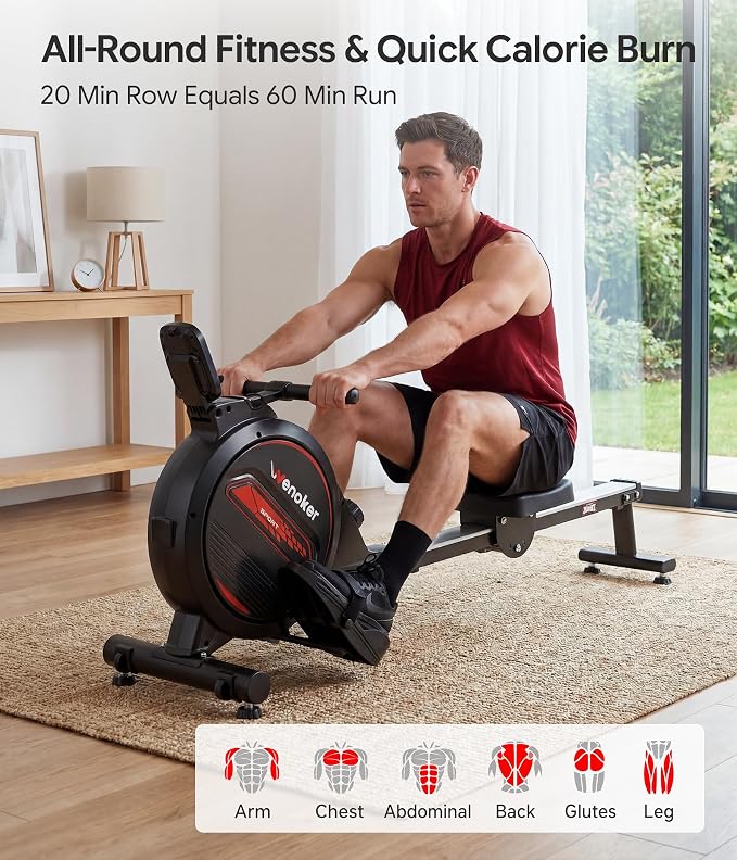 Wenoker Rowing Machine for Home, Magnetic Rower Machine, 350 LB Weight Capacity, 16-Level Silent Resistance Row Machine for Gym Exercise
