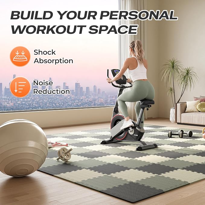 SUPERJARE Gym Floor Mats, EVA Foam Puzzle Exercise Mats, Interlocking Floor Mats, Cushioned Foam Floor Tiles, Gym Flooring Workout Mat for Home Gym, Playroom, Garage, 12.6"x12.6"x0.4"