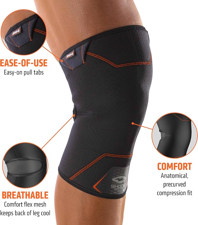 Shock Doctor Knee Brace Compression Sleeve Support (1 Unit). Helps Pain / Healing from Arthritis, Bursitis, Tendonitis, Meniscus Tear, Patella Alignment and more. For Basketball, Football, Running and most Sports. Increases Blood Flow. Knee Wrap for Me...