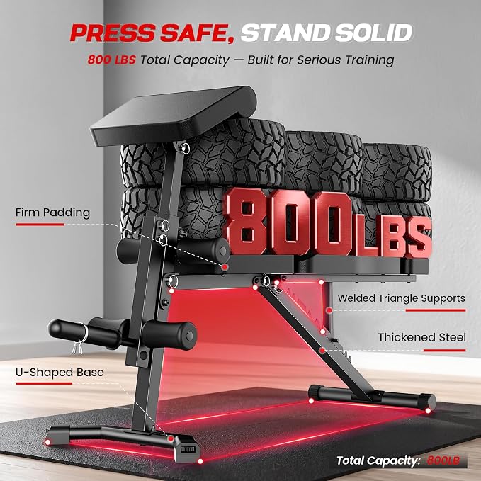 OPPSDECOR Adjustable Weight Bench with Leg Extension and Curl, Preacher Curl Bench for Home Gym, Foldable Workout Bench, 800LBS Full Body Strength Training, 10-Position Incline Decline Bench Press