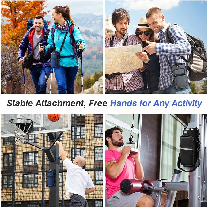 Nuovoware Magnetic Gym Bag, 25oz/32oz, Water Bottle Carrier Holder, Grey | Adjustable Shoulder Strap, 2 Pocket, Sports Sling Neoprene Sleeve, for Hiking Travelling Camping