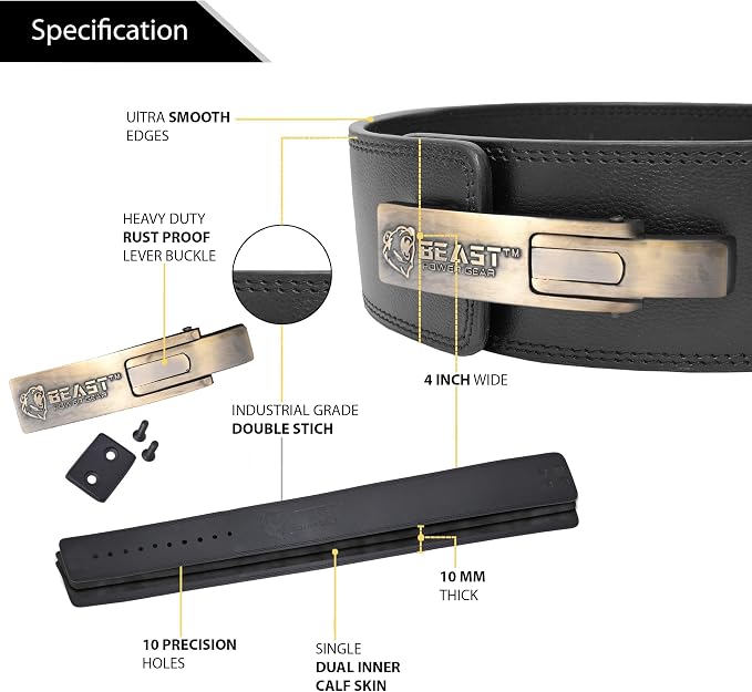 Weight Lifting 10MM 13MM Leather Lever Belt Powerlifting - Free Strap Lower Back Support for Weightlifting, Deadlifts, Squats, Power Belt - Men & Women