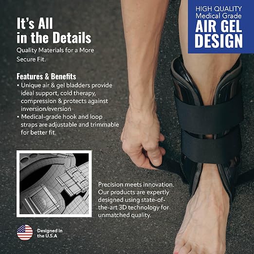 AnklePro Air Cushion Stirrup Ankle Stabilizer Brace - Removable Cold Therapy 3-Strap Rigid Stirrup Ankle Splint w/Gel Pad for Women & Men - Lateral Support for Stability, White, Regular
