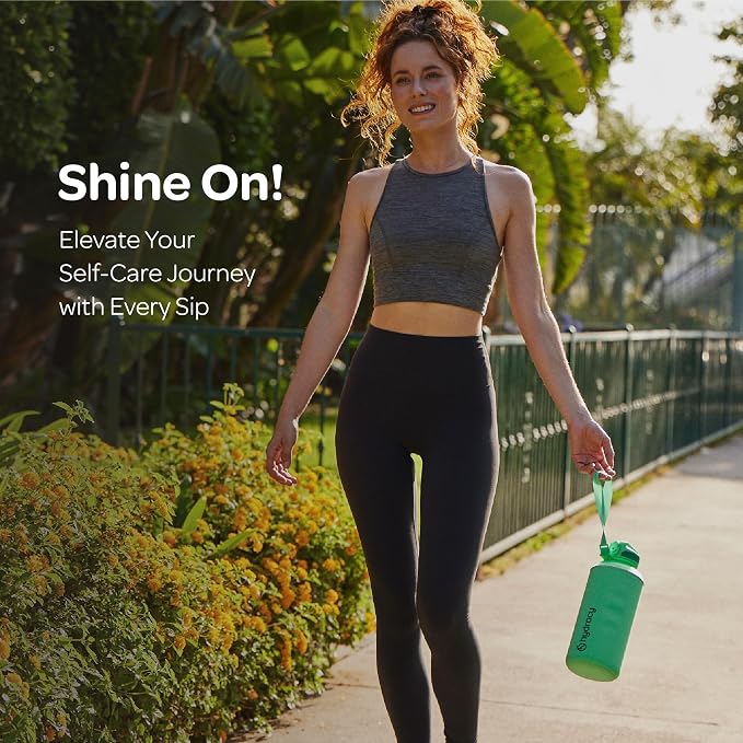 Hydracy 2L Large Water Bottle, Shatterproof, BPA Free Tritan Plastic, Leakproof, Zero Condensation, With Detachable Carry Strap, Spillproof Lid, Convenient Silicon Spout, Ideal for Gym, Yoga | Leakproof,BPA Free,No Sweat Neoprene Sleeve,Carry Strap,Dai...