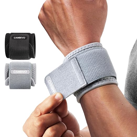 CAMBIVO 2 Pack Wrist Brace for Carpal Tunnel with wraps, Gray | Wrist Support, Adjustable Wrist Wraps for Weightlifting, Tendonitis, Pain Relief, Sleeping, Night, Gym, Neoprene, Both Hands