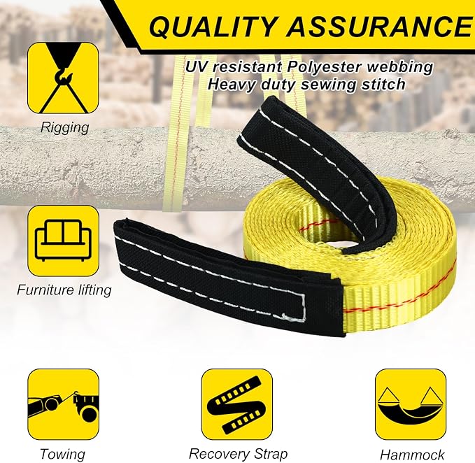 2 Pcs 10' x 2" Lifting Sling Straps Heavy Duty Web Slings Lifting Polyester Nylon Sling Web Slings Tree Saver Recovery Strap for Hoist Car Constructions Steel Trailer Outdoor Using